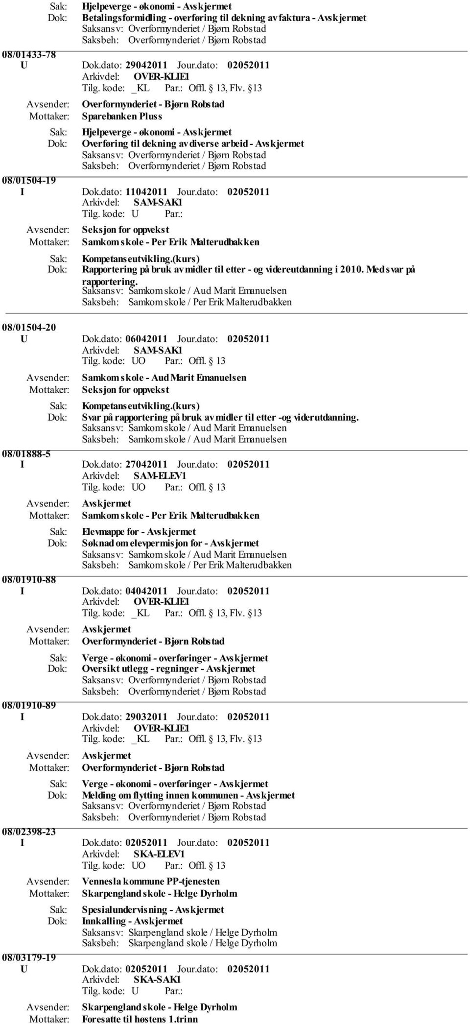 dato: Seksjon for oppvekst Samkom skole - Per Erik Malterudbakken Kompetanseutvikling.(kurs) Rapportering på bruk av midler til etter - og videreutdanning i 2010. Med svar på rapportering.