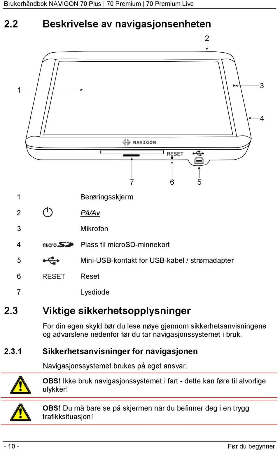 3 Viktige sikkerhetsopplysninger For din egen skyld bør du lese nøye gjennom sikkerhetsanvisningene og advarslene nedenfor før du tar