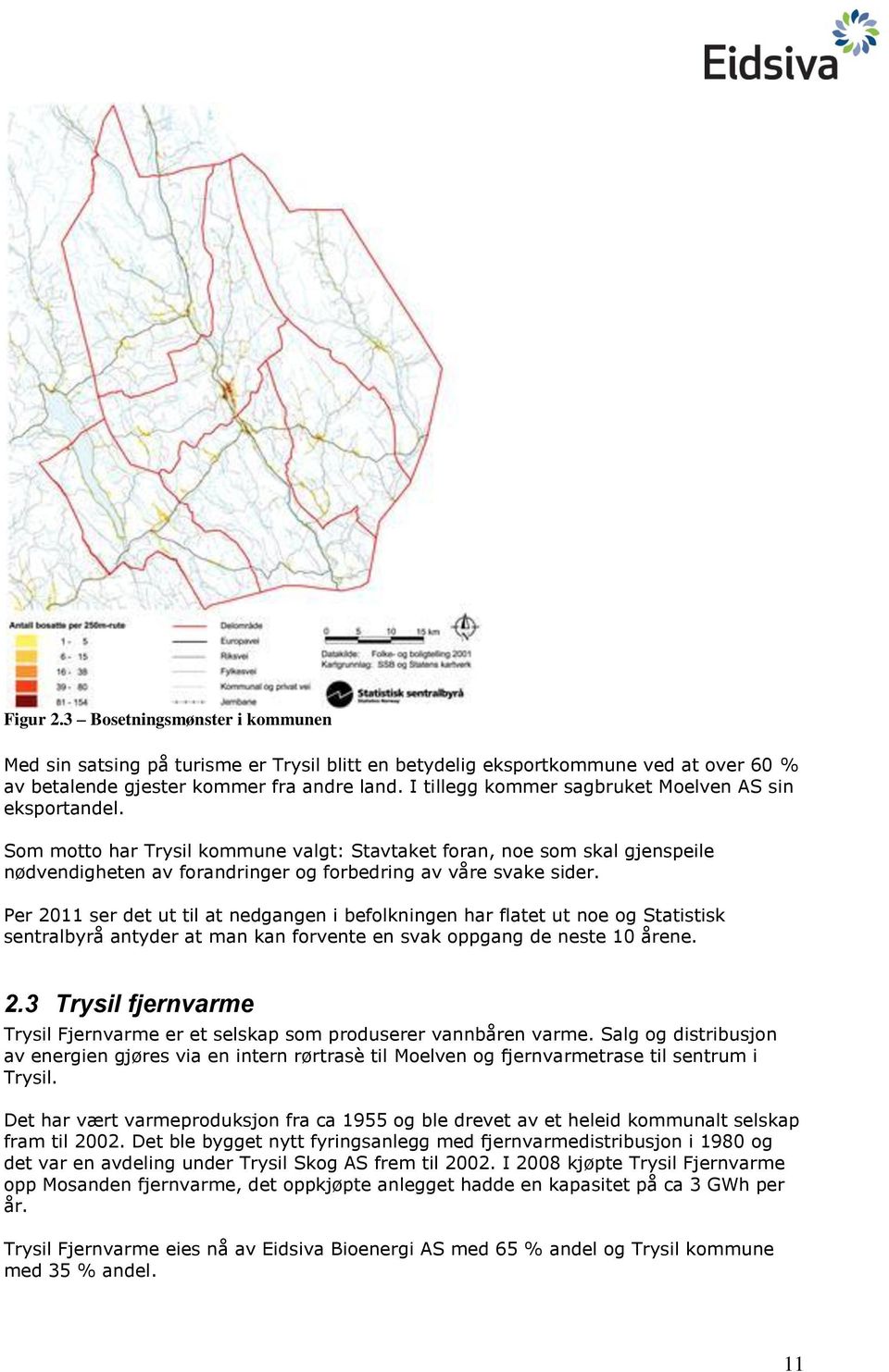 Per 2011 ser det ut til at nedgangen i befolkningen har flatet ut noe og Statistisk sentralbyrå antyder at man kan forvente en svak oppgang de neste 10 årene. 2.3 Trysil fjernvarme Trysil Fjernvarme er et selskap som produserer vannbåren varme.