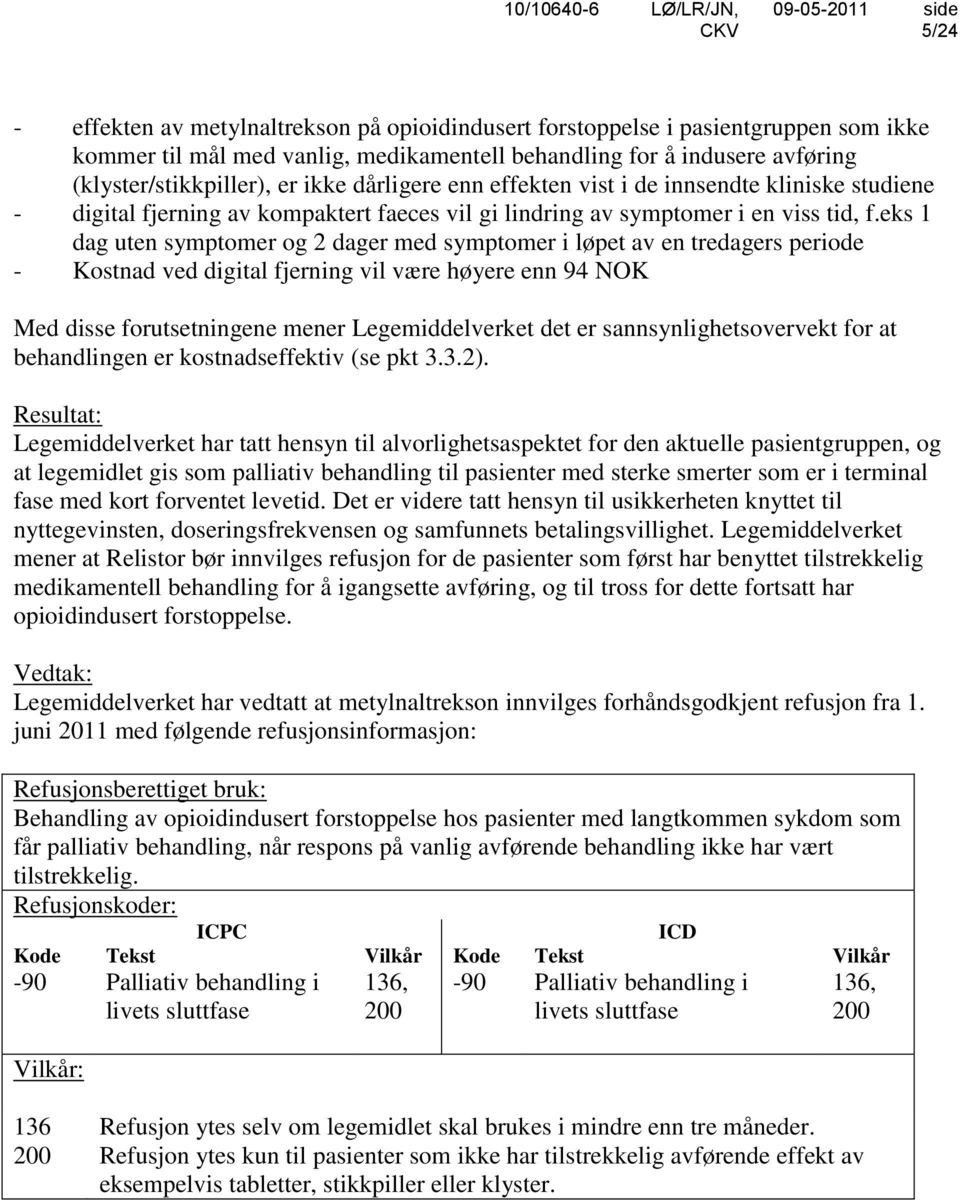 eks 1 dag uten symptomer og 2 dager med symptomer i løpet av en tredagers periode - Kostnad ved digital fjerning vil være høyere enn 94 NOK Med disse forutsetningene mener Legemiddelverket det er