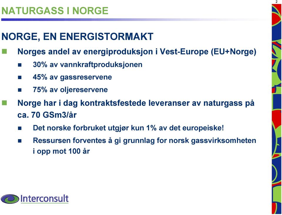 kontraktsfestede leveranser av naturgass på ca.