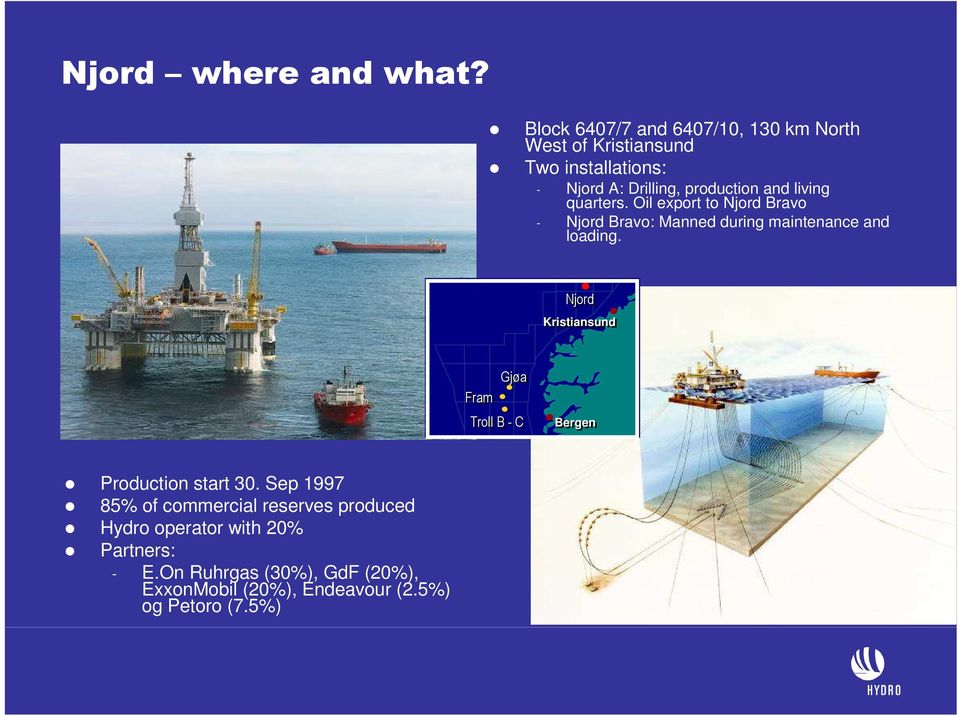 living quarters. Oil export to Njord Bravo - Njord Bravo: Manned during maintenance and loading.