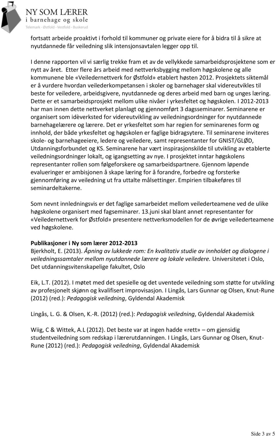 Etter flere års arbeid med nettverksbygging mellom høgskolene og alle kommunene ble «Veiledernettverk for Østfold» etablert høsten 2012.