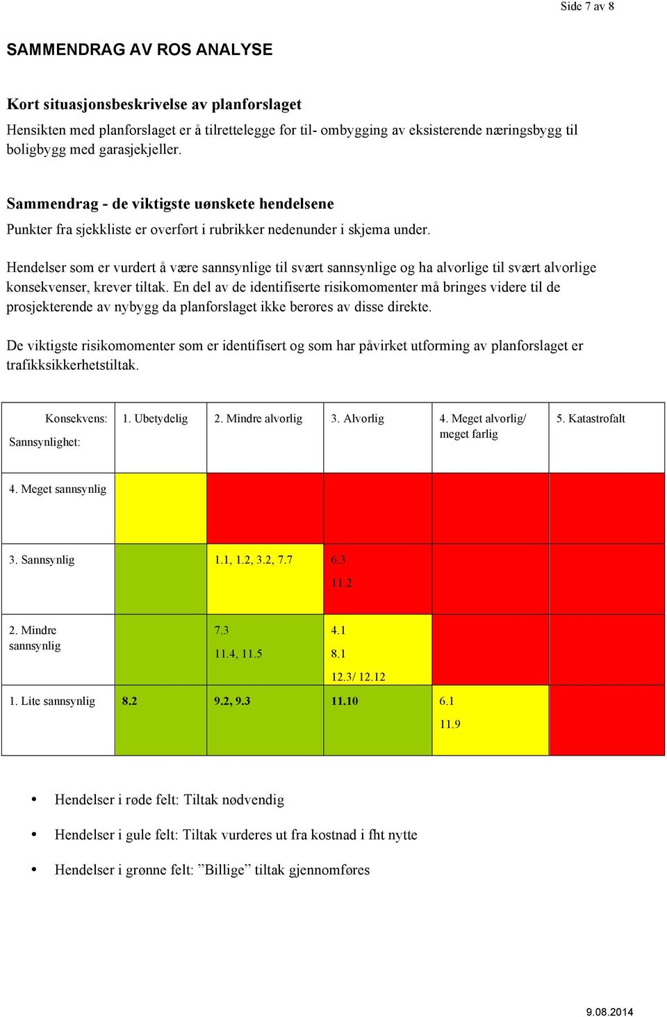 Hendelser som er vurdert å være e til svært e og ha alvorlige til svært alvorlige konsekvenser, krever tiltak.