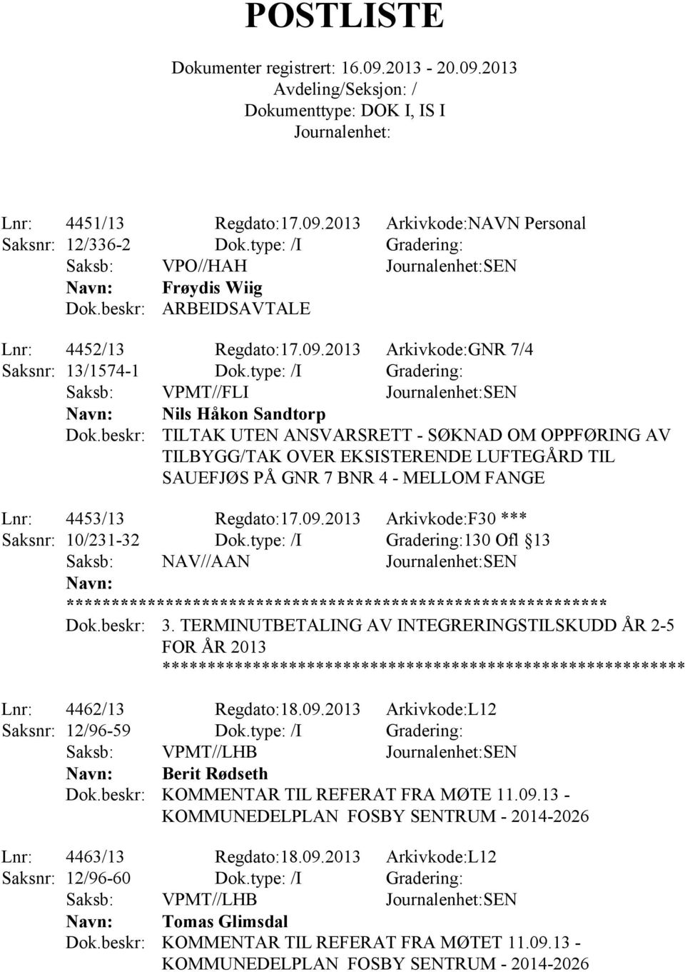 4453/13 Regdato:17.09.2013 Arkivkode:F30 *** Saksnr: 10/231-32 Dok.type: /I Gradering:130 Ofl 13 Saksb: NAV//AAN SEN ** 3.