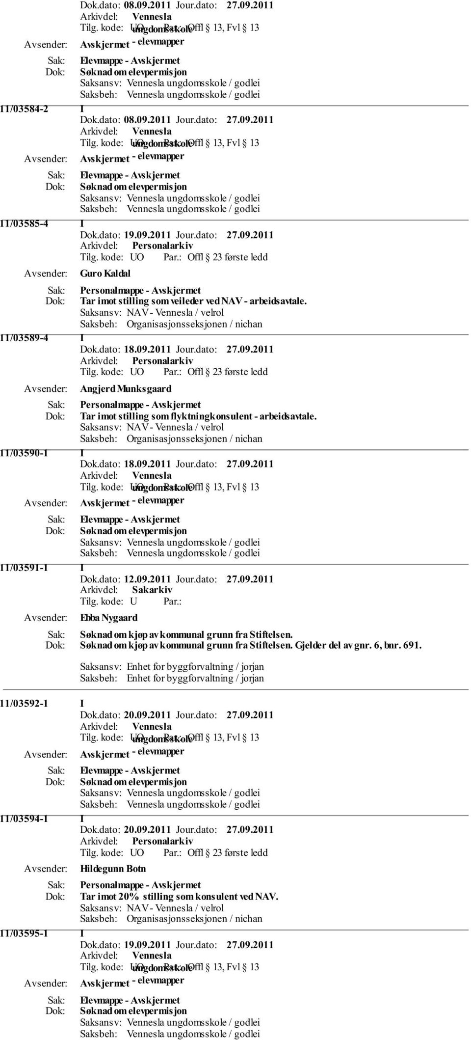 kode: UO Offl 23 første ledd Angjerd Munksgaard Personalmappe - Tar imot stilling som flyktningkonsulent - arbeidsavtale. Saksansv: NAV - Vennesla / velrol 11/03590-1 I Dok.dato: 18.09.2011 Jour.