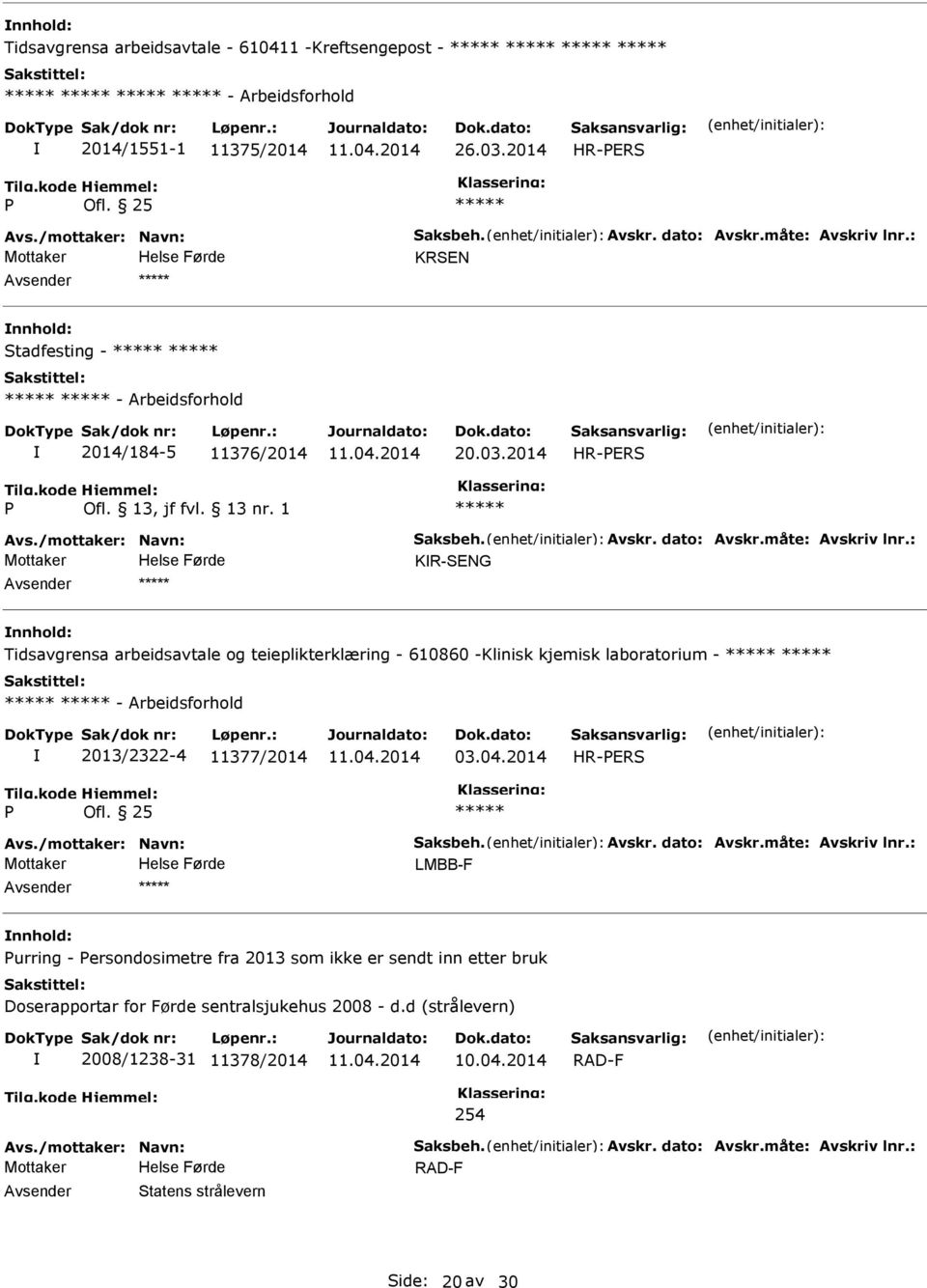 : KR-SENG Tidsavgrensa arbeidsavtale og teieplikterklæring - 610860 -Klinisk kjemisk laboratorium - - Arbeidsforhold 2013/2322-4 11377/2014 03.04.2014 HR-ERS Avs./mottaker: Navn: Saksbeh. Avskr.