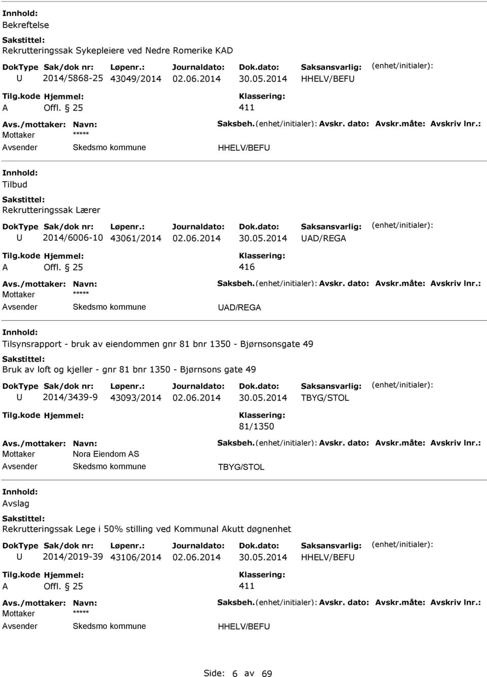 : Mottaker vsender D/REG nnhold: Tilsynsrapport - bruk av eiendommen gnr 81 bnr 1350 - Bjørnsonsgate 49 Bruk av loft og kjeller - gnr 81 bnr 1350 - Bjørnsons gate 49 2014/3439-9 43093/2014 TBYG/STOL