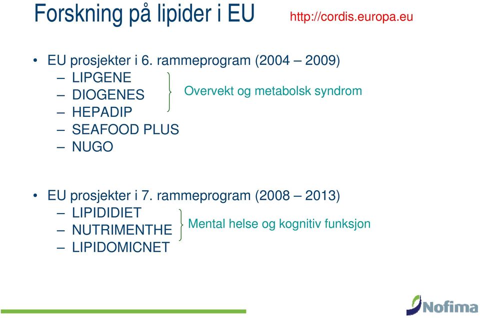 syndrom HEPADIP SEAFOOD PLUS NUGO EU prosjekter i 7.