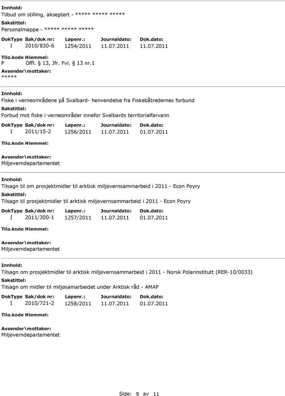 Econ oyry Tilsagn til prosjektmidler til arktisk miljøvernsammarbeid i 2011 - Econ oyry 2011/300-1 1257/2011 Miljøverndepartementet nnhold: Tilsagn om prosjektmidler til arktisk