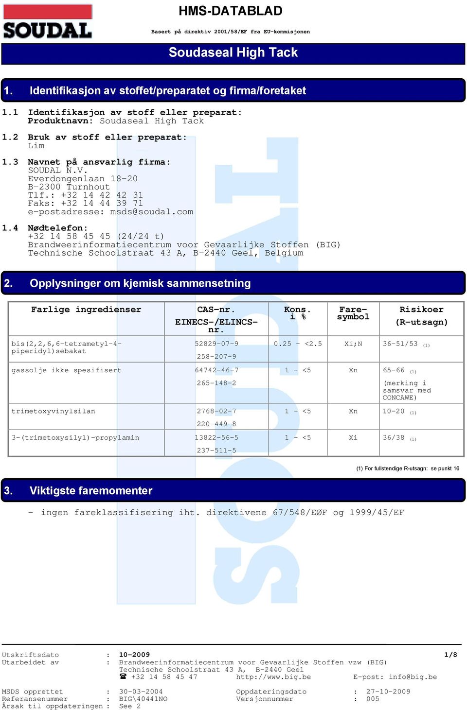 : +32 14 42 42 31 Faks: +32 14 44 39 71 e-postadresse: msds@soudal.com 1.