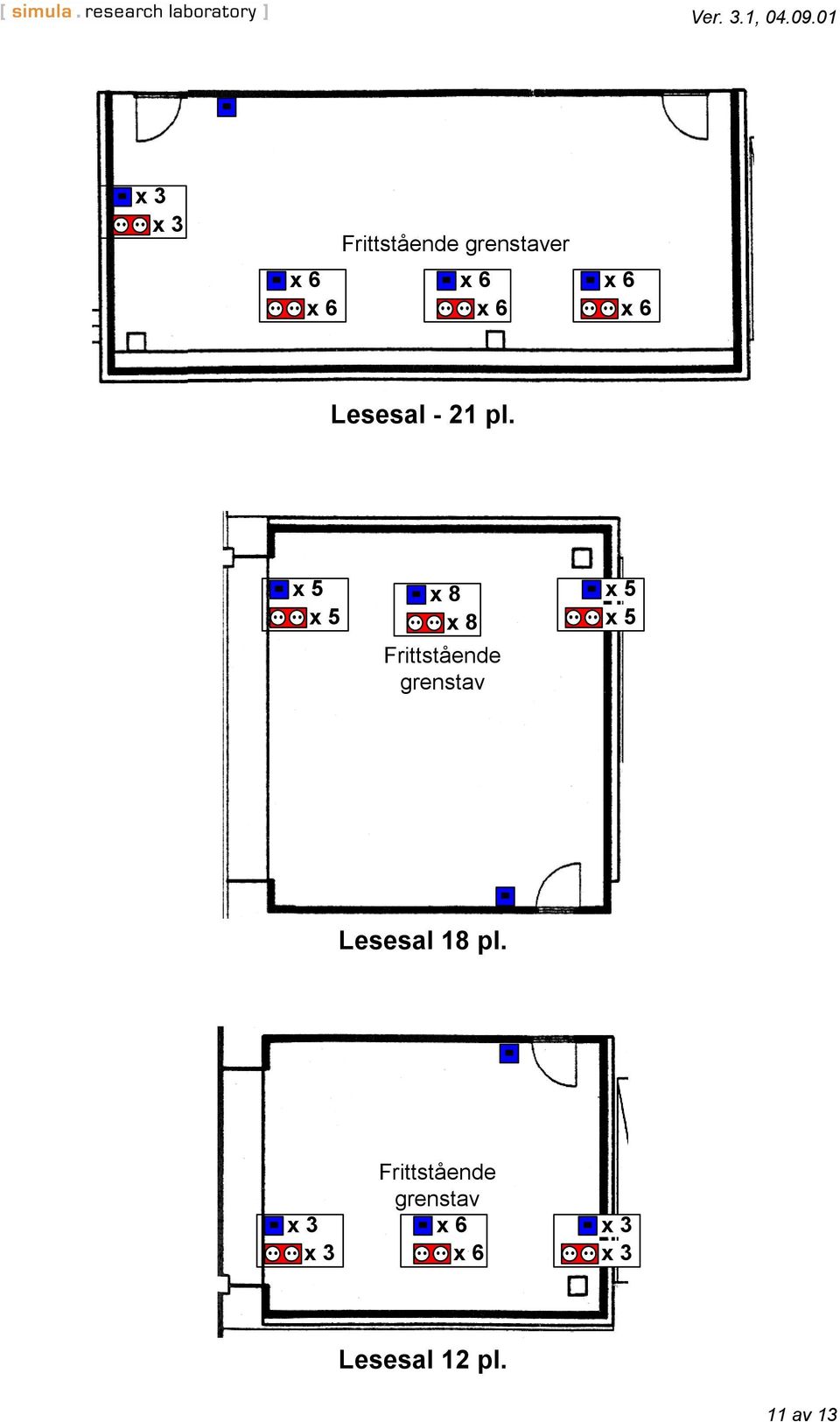 grenstav x 5 x 5 Lesesal 18 pl.