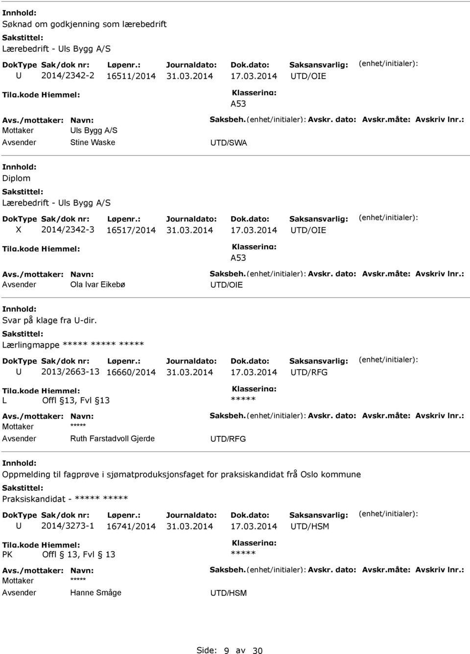 Lærlingmappe 2013/2663-13 16660/2014 TD/RFG L Ruth Farstadvoll Gjerde TD/RFG Oppmelding til fagprøve i sjømatproduksjonsfaget