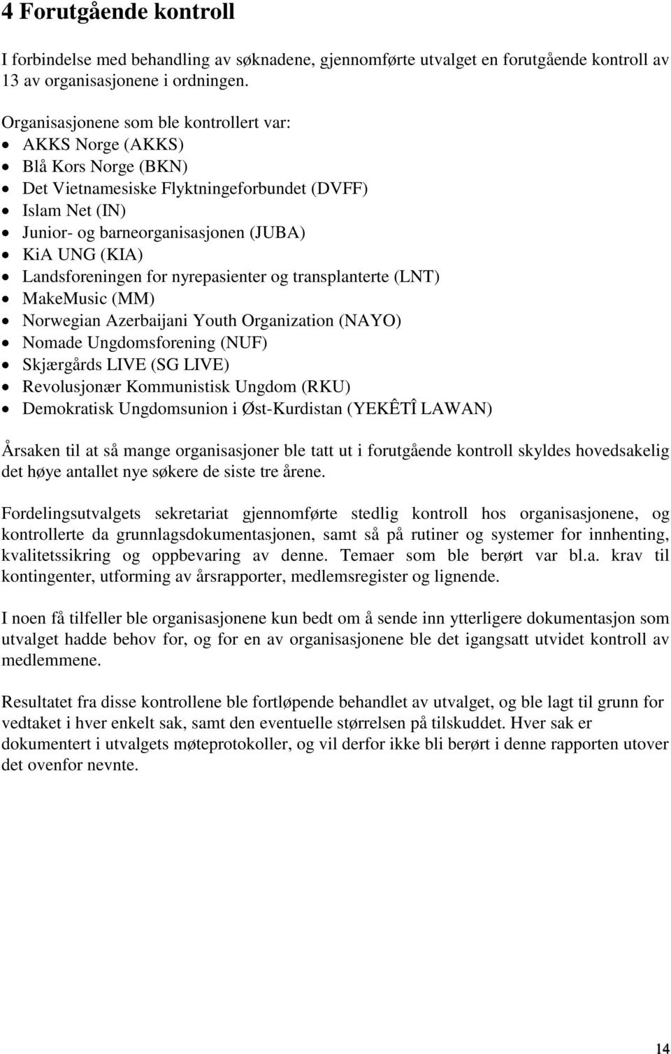 Landsforeningen for nyrepasienter og transplanterte (LNT) MakeMusic (MM) Norwegian Azerbaijani Youth Organization (NAYO) Nomade Ungdomsforening (NUF) Skjærgårds LIVE (SG LIVE) Revolusjonær