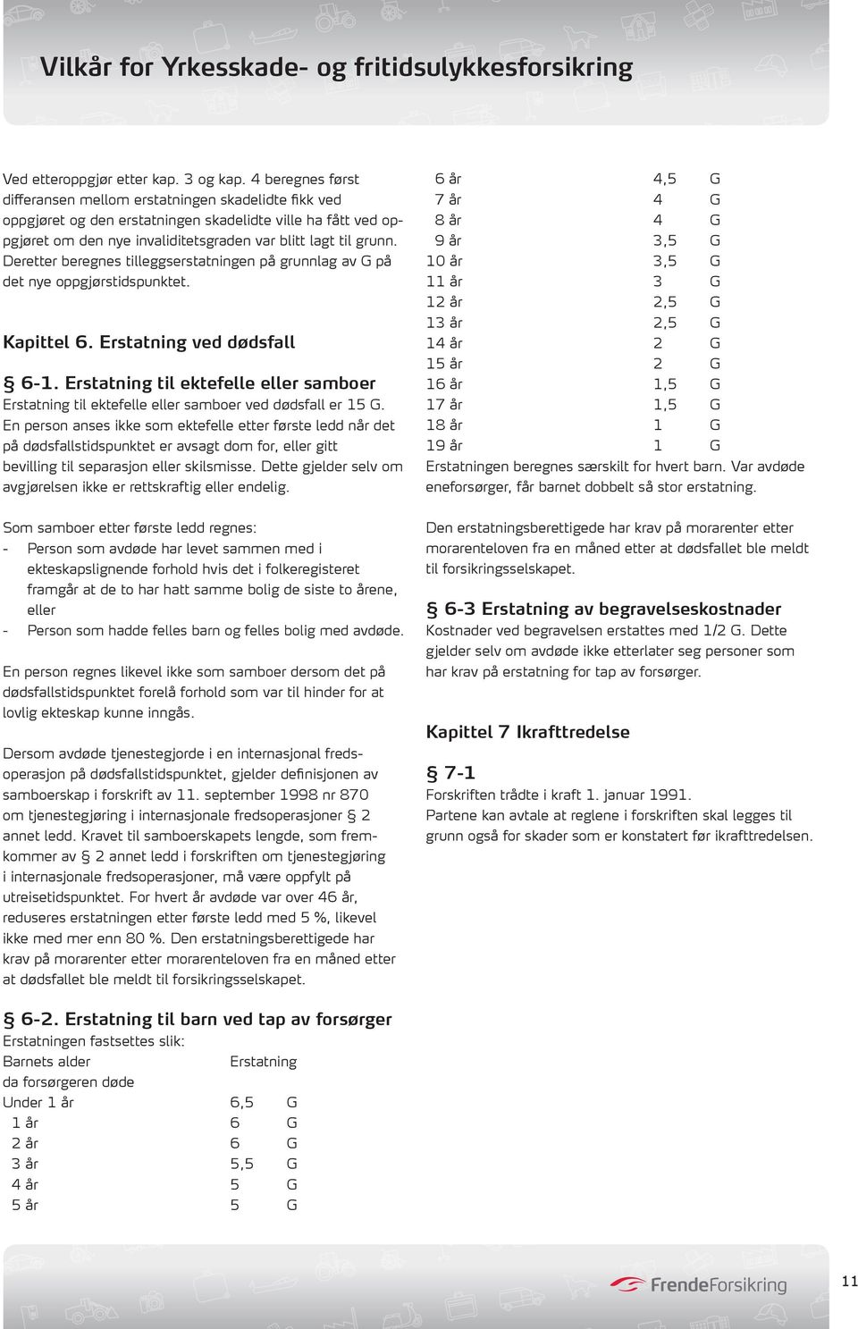Deretter beregnes tilleggserstatningen på grunnlag av G på det nye oppgjørstidspunktet. Kapittel 6. Erstatning ved dødsfall 6-1.
