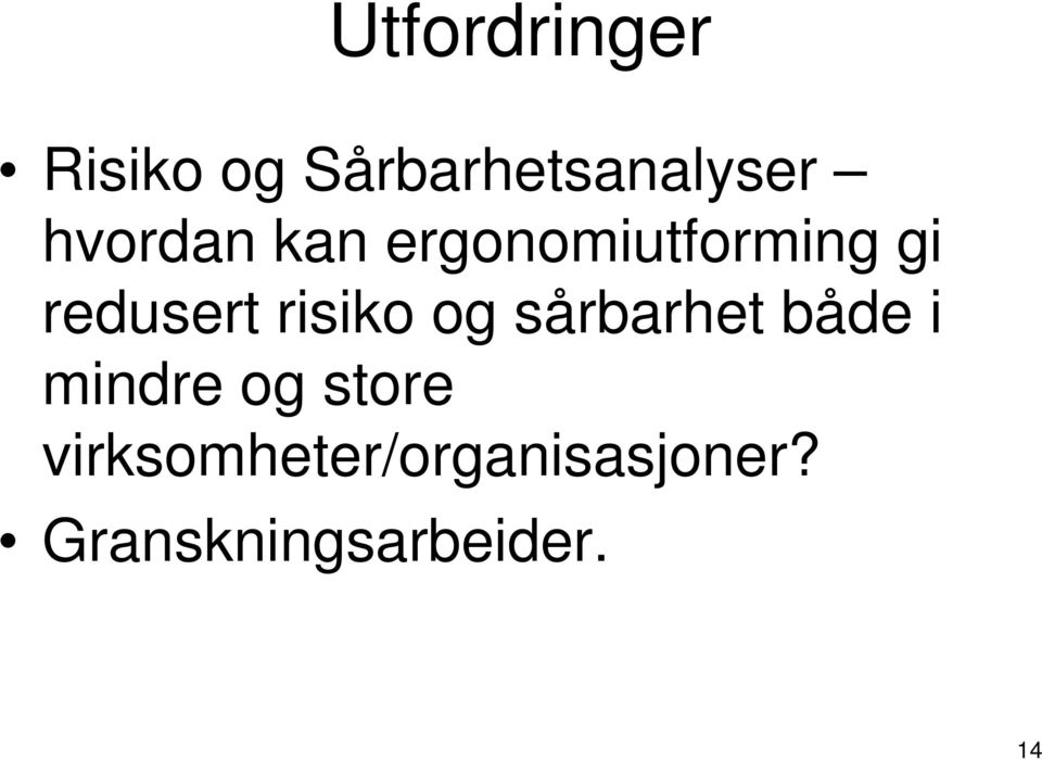 risiko og sårbarhet både i mindre og store