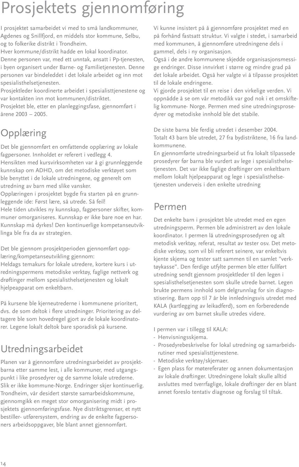 Denne personen var bindeleddet i det lokale arbeidet og inn mot spesialisthelsetjenesten. Prosjektleder koordinerte arbeidet i spesialisttjenestene og var kontakten inn mot kommunen/distriktet.