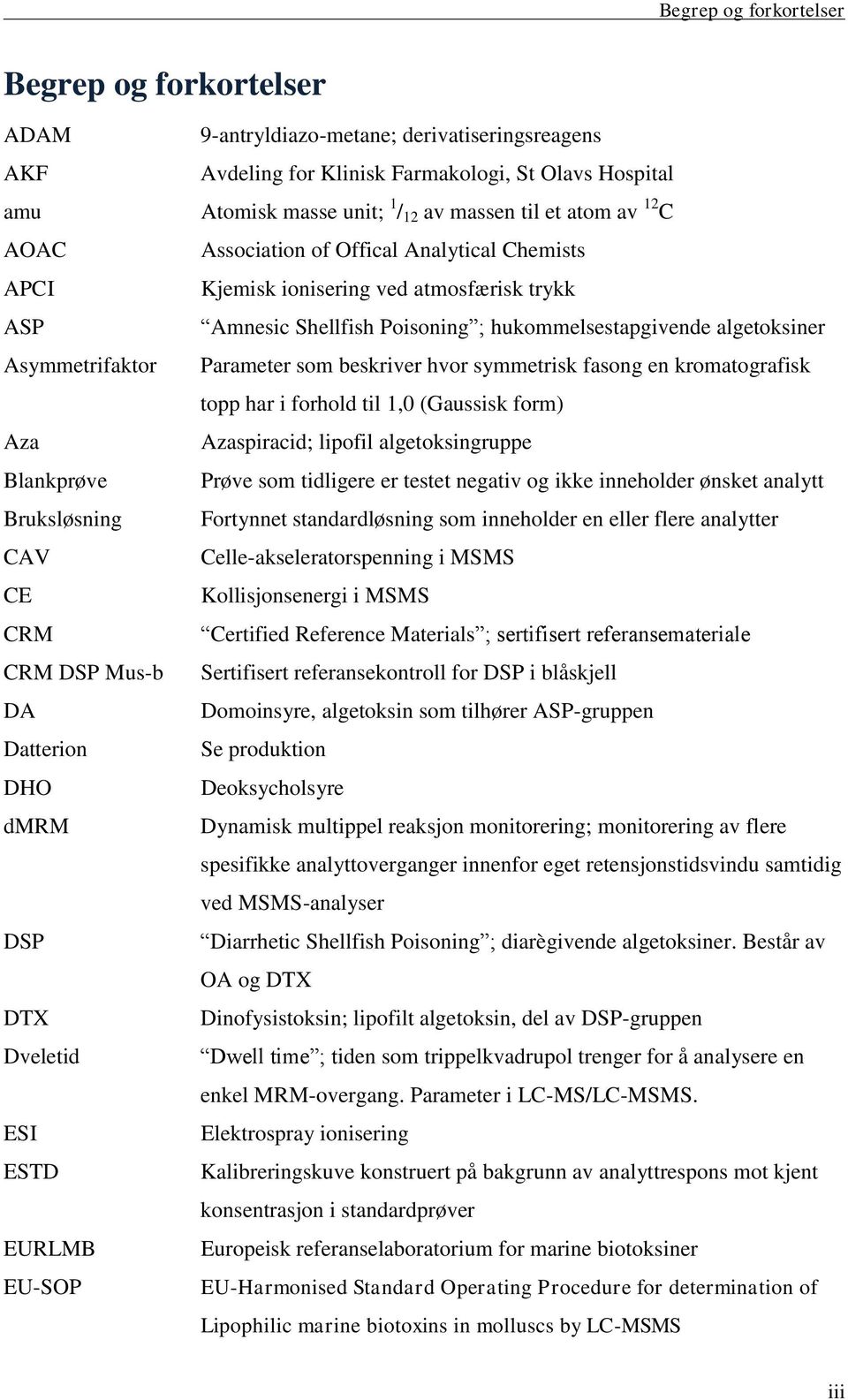 Chemists Kjemisk ionisering ved atmosfærisk trykk Amnesic Shellfish Poisoning ; hukommelsestapgivende algetoksiner Parameter som beskriver hvor symmetrisk fasong en kromatografisk topp har i forhold