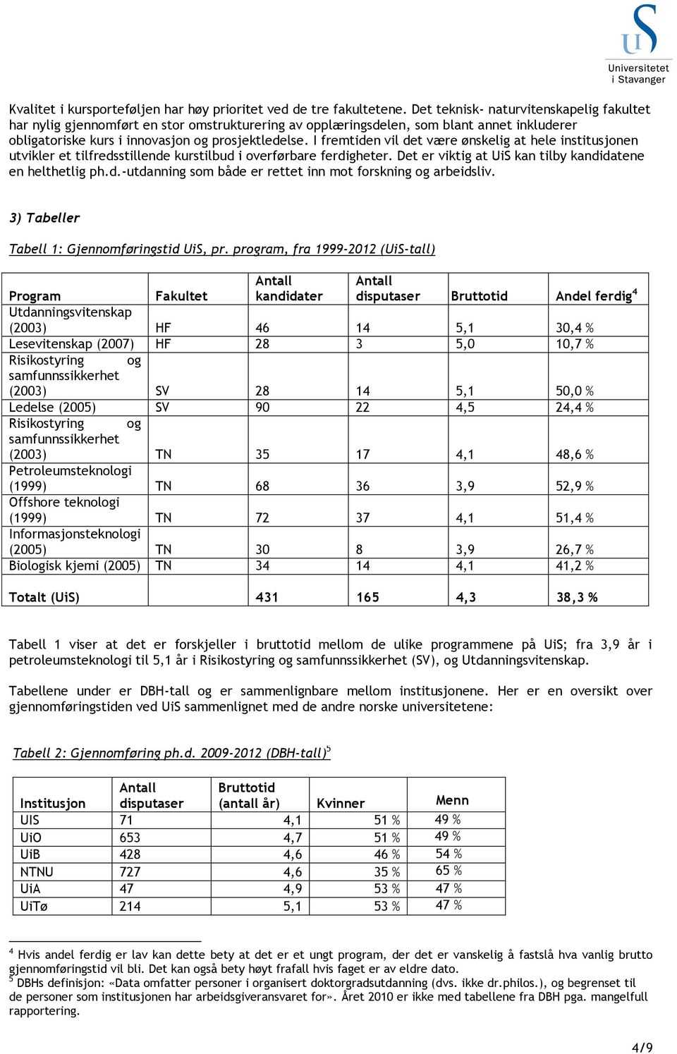 I fremtiden vil det være ønskelig at hele institusjonen utvikler et tilfredsstillende kurstilbud i overførbare ferdigheter. Det er viktig at UiS kan tilby kandidatene en helthetlig ph.d.-utdanning som både er rettet inn mot forskning og arbeidsliv.