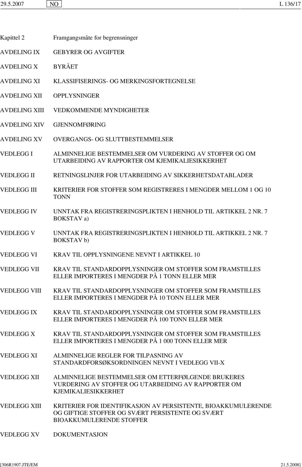 RAPPORTER OM KJEMIKALIESIKKERHET RETNINGSLINJER FOR UTARBEIDING AV SIKKERHETSDATABLADER VEDLEGG III KRITERIER FOR STOFFER SOM REGISTRERES I MENGDER MELLOM 1 OG 10 TONN VEDLEGG IV UNNTAK FRA