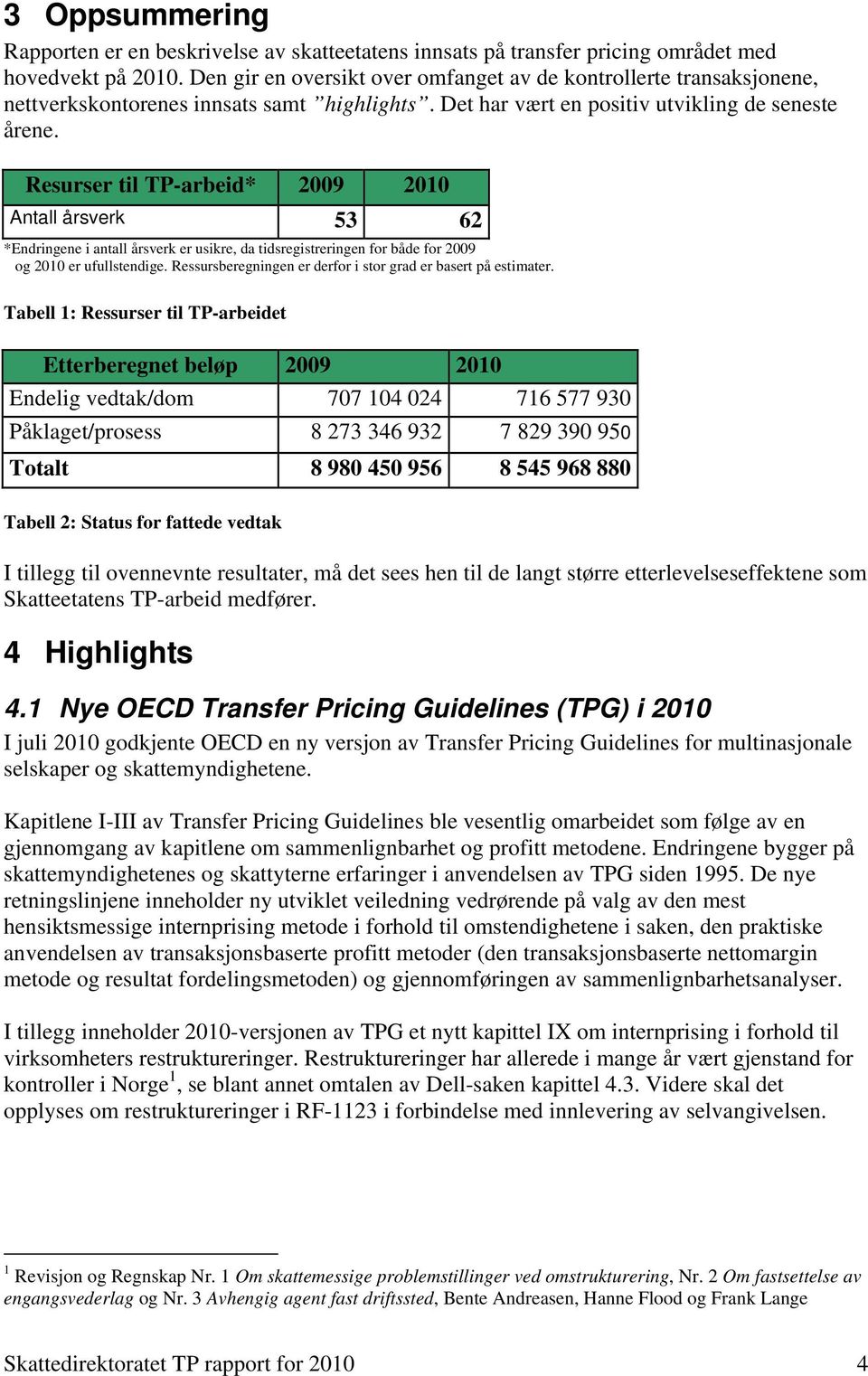 Resurser til TP-arbeid* 2009 2010 Antall årsverk 53 62 *Endringene i antall årsverk er usikre, da tidsregistreringen for både for 2009 og 2010 er ufullstendige.