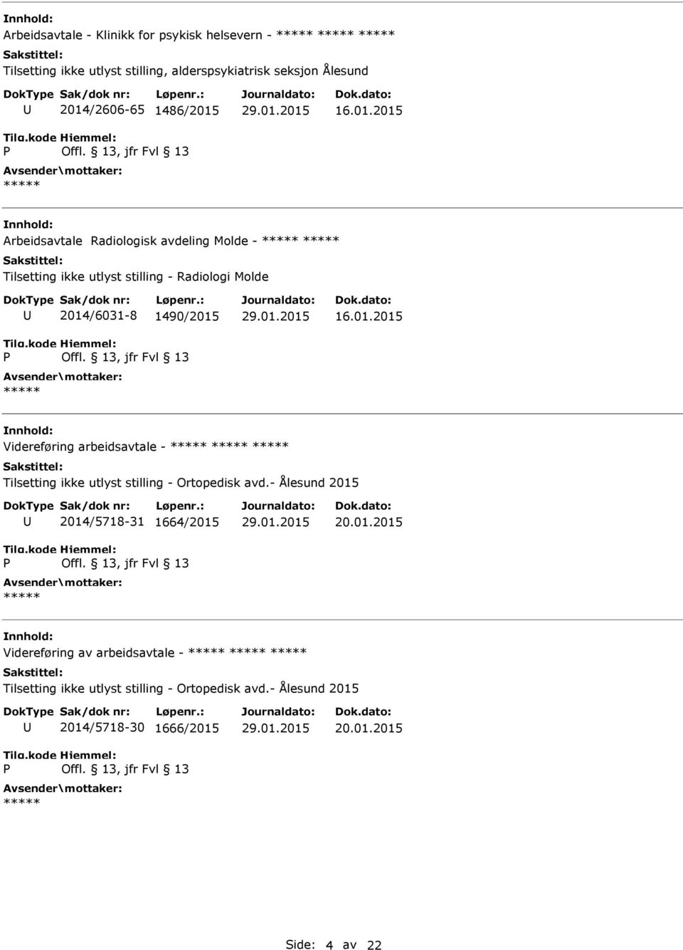 16.01.2015 Arbeidsavtale Radiologisk avdeling Molde - Tilsetting ikke utlyst stilling - Radiologi Molde 2014/6031-8 1490/2015 16.