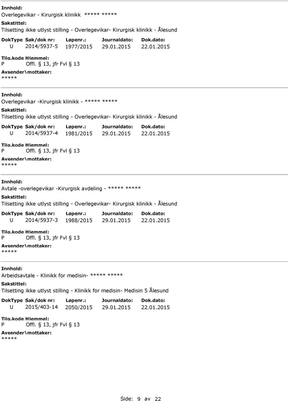 klinikk - Ålesund 2014/5937-4 1981/2015 Avtale -overlegevikar -Kirurgisk avdeling - Tilsetting ikke utlyst stilling -