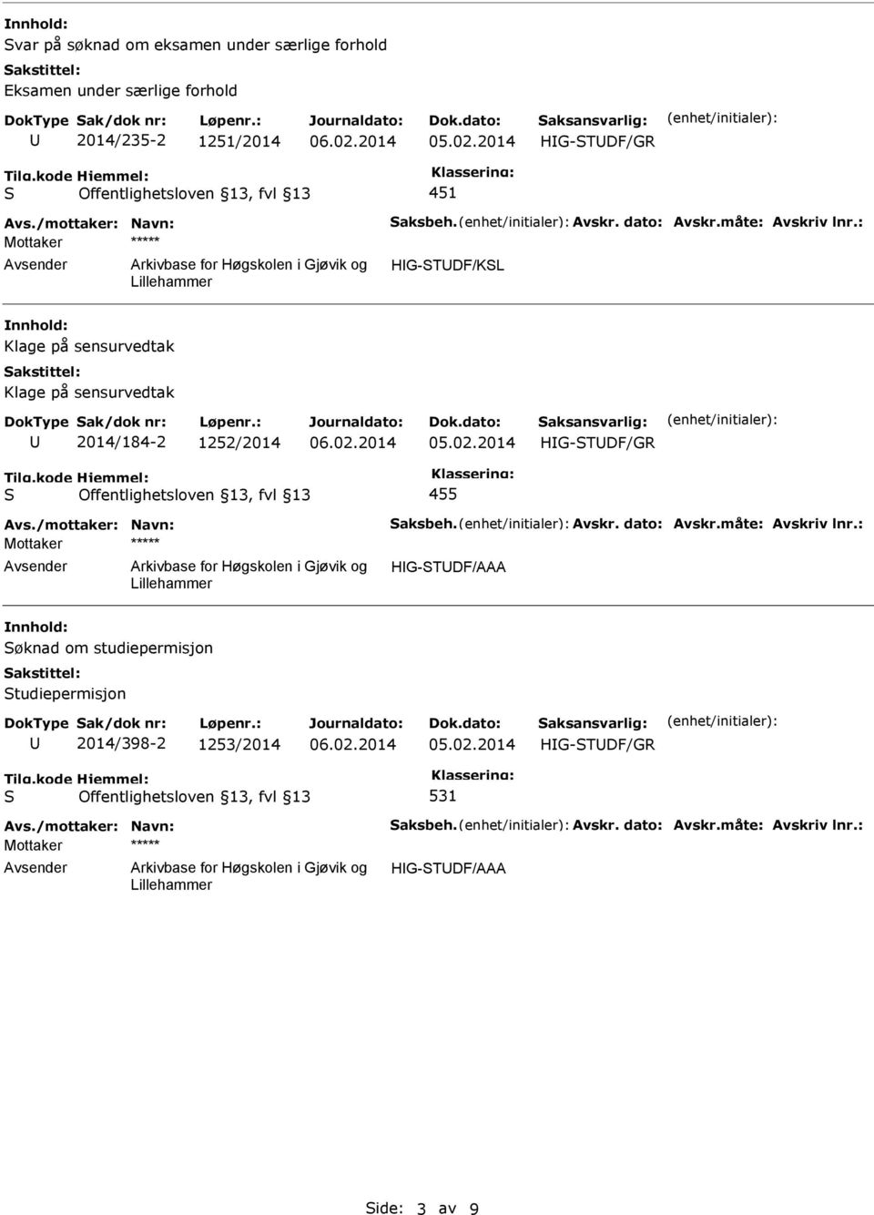 sensurvedtak 2014/184-2 1252/2014 HG-TDF/GR 455 HG-TDF/AAA øknad om