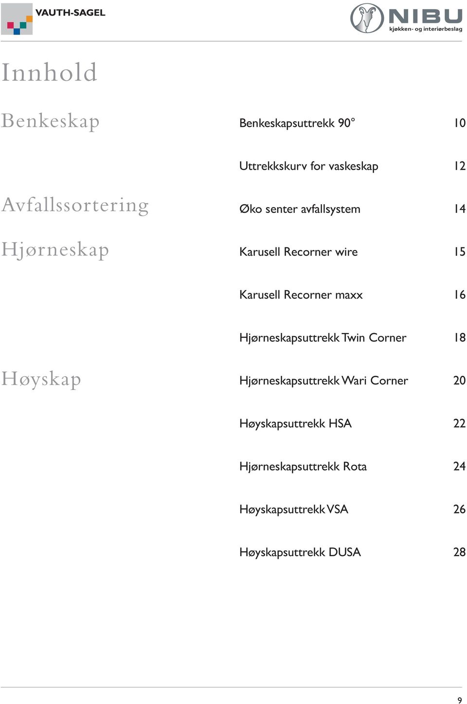 16 Hjørneskapsuttrekk Twin Corner 18 Høyskap Hjørneskapsuttrekk Wari Corner 20