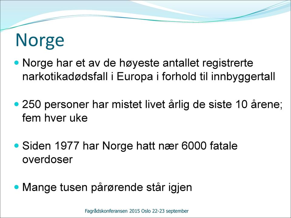 personer har mistet livet årlig de siste 10 årene; fem hver uke