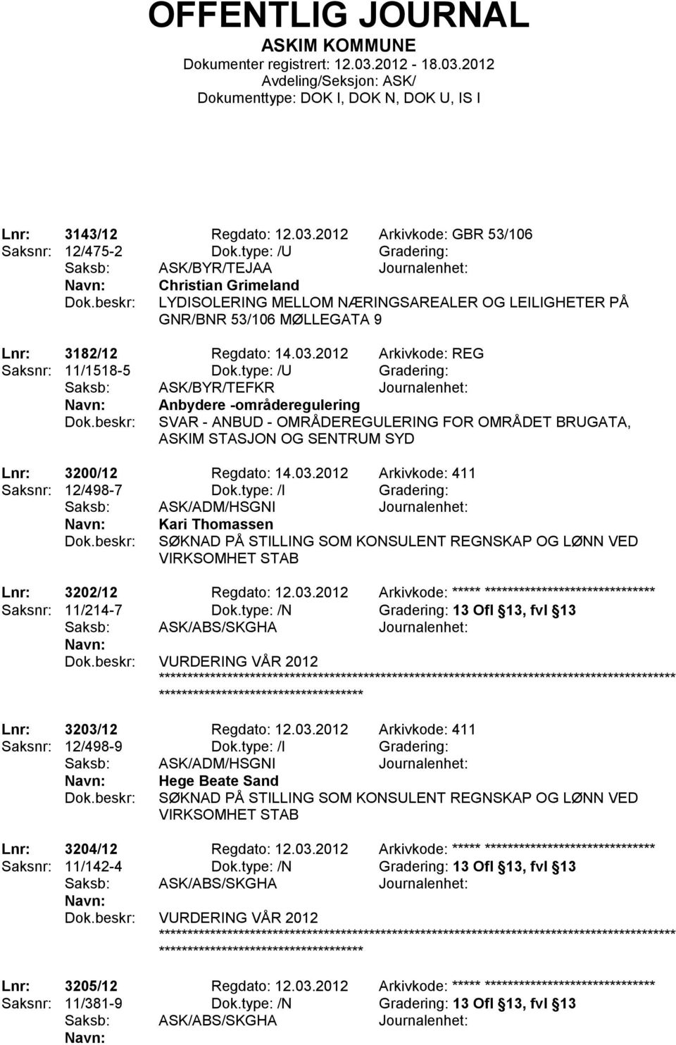 2012 Arkivkode: REG Saksnr: 11/1518-5 Dok.