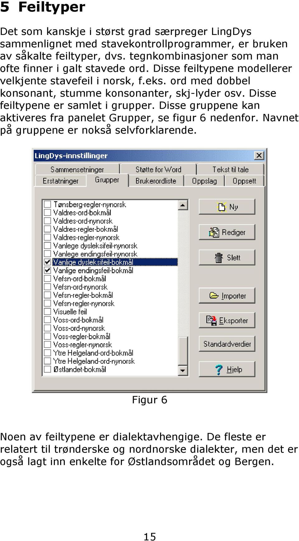 ord med dobbel konsonant, stumme konsonanter, skj-lyder osv. Disse feiltypene er samlet i grupper.