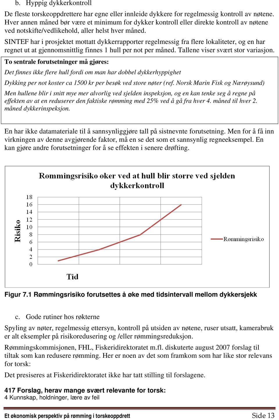 SINTEF har i prosjektet mottatt dykkerrapporter regelmessig fra flere lokaliteter, og en har regnet ut at gjennomsnittlig finnes 1 hull per not per måned. Tallene viser svært stor variasjon.