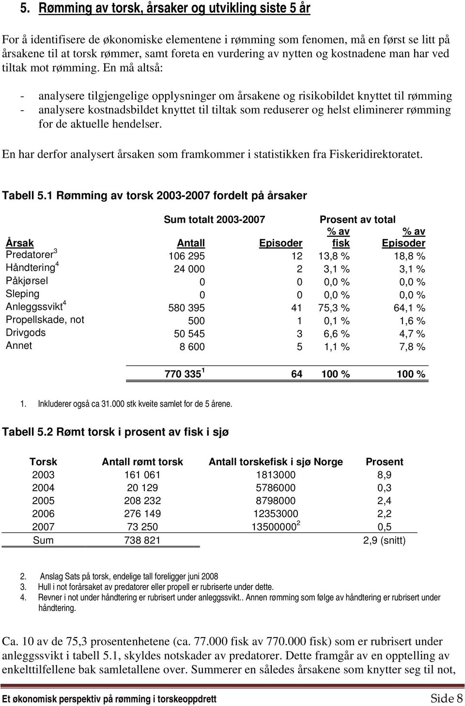 En må altså: - analysere tilgjengelige opplysninger om årsakene og risikobildet knyttet til rømming - analysere kostnadsbildet knyttet til tiltak som reduserer og helst eliminerer rømming for de