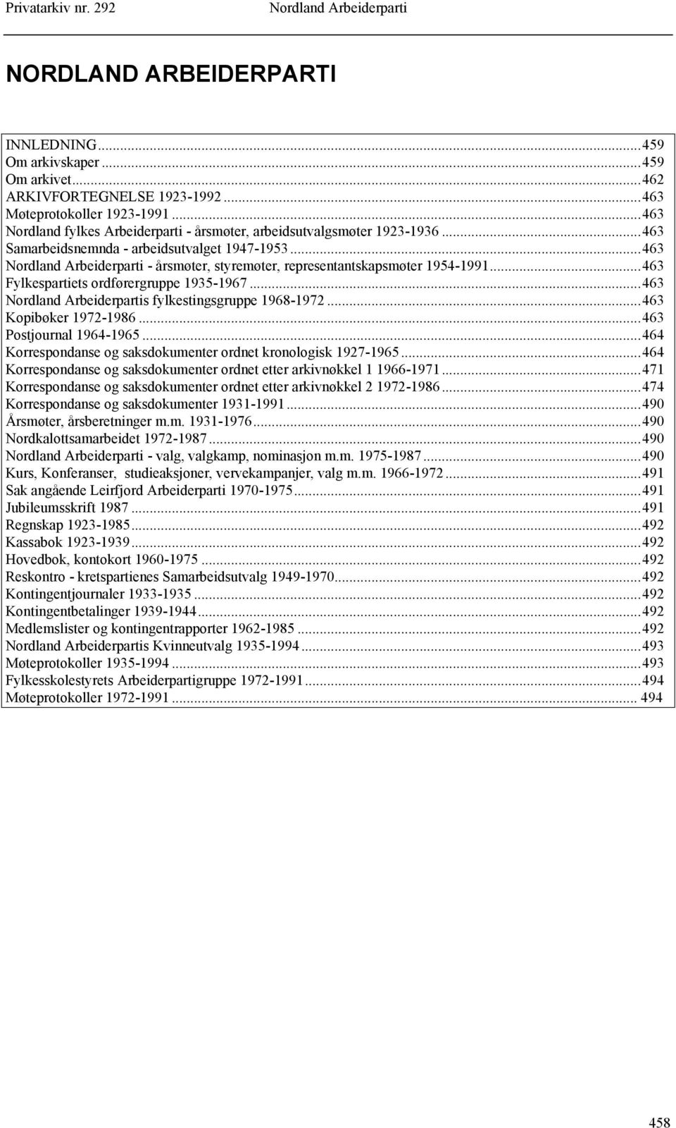 ..463 Fylkespartiets ordførergruppe 1935-1967...463 s fylkestingsgruppe 1968-1972...463 Kopibøker 1972-1986...463 Postjournal 1964-1965.