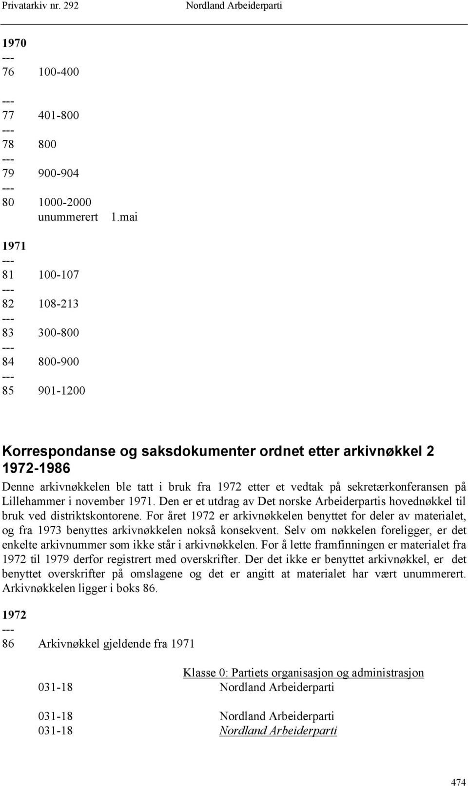 sekretærkonferansen på Lillehammer i november 1971. Den er et utdrag av Det norske Arbeiderpartis hovednøkkel til bruk ved distriktskontorene.