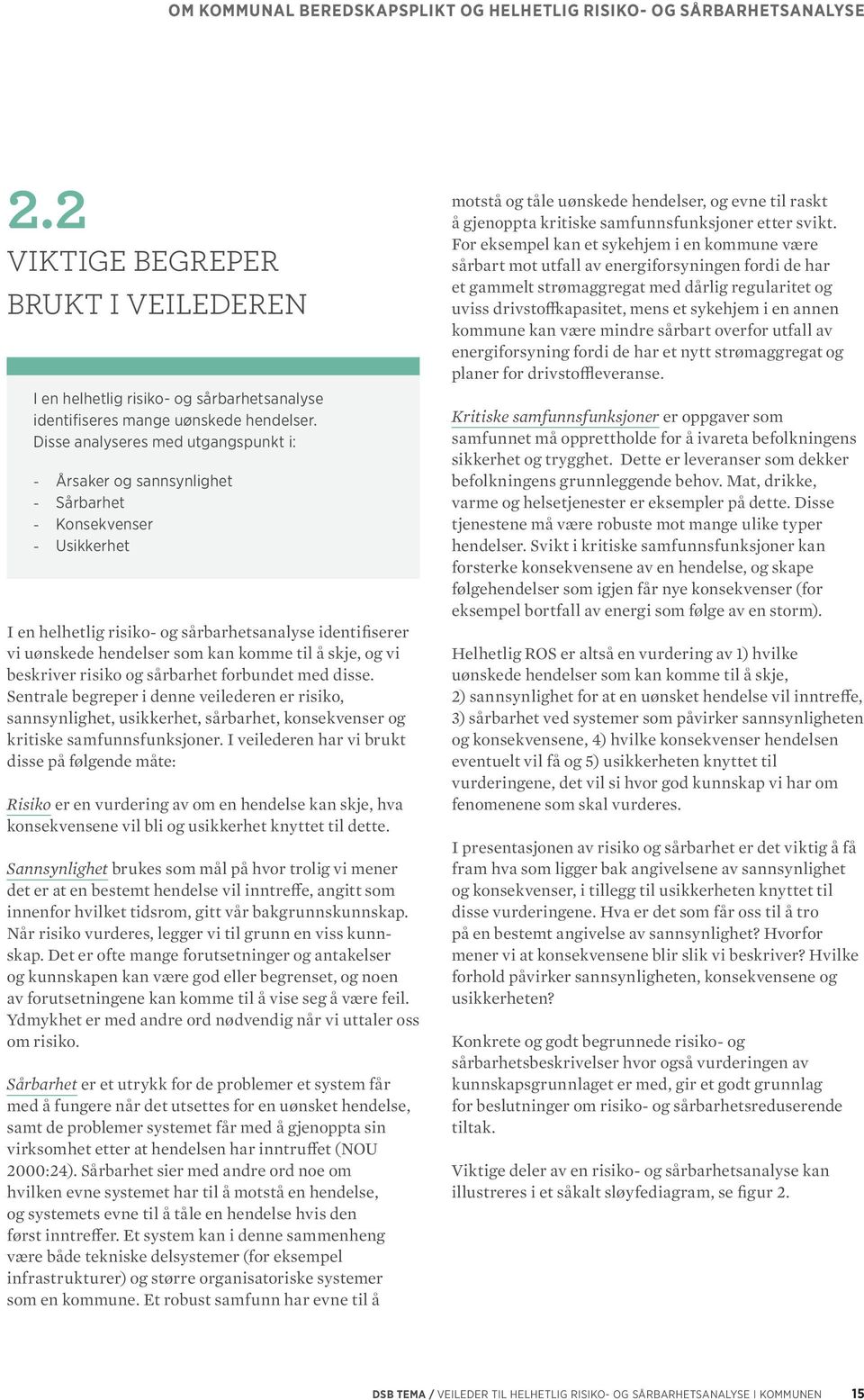 til å skje, og vi beskriver risiko og sårbarhet forbundet med disse. Sentrale begreper i denne veilederen er risiko, sannsynlighet, usikkerhet, sårbarhet, konsekvenser og kritiske samfunnsfunksjoner.