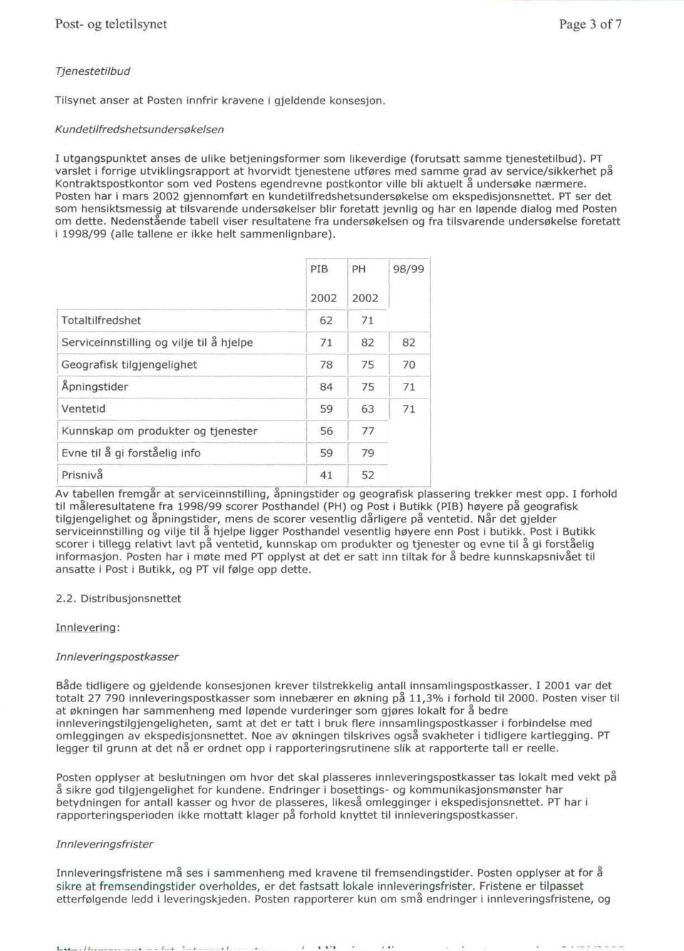 PT varslet i forrige utviklingsrapport at hvorvidt tjenestene utfores med samme grad av service/sikkerhet pa Kontraktspostkontor som ved Postens egendrevne postkontor ville bli aktuelt a undersoke