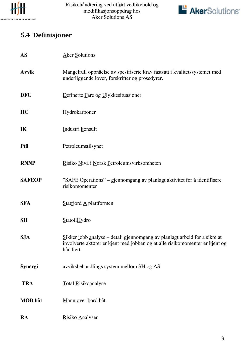 gjennomgang av planlagt aktivitet for å identifisere risikomomenter SFA Statfjord A plattformen SH StatoilHydro SJA Sikker jobb analyse detalj gjennomgang av planlagt arbeid for å