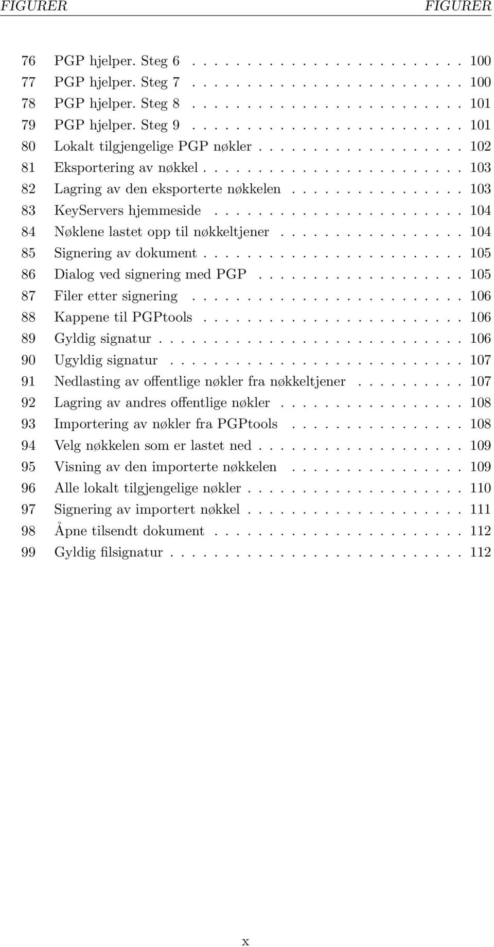 ............... 103 83 KeyServers hjemmeside....................... 104 84 Nøklene lastet opp til nøkkeltjener................. 104 85 Signering av dokument........................ 105 86 Dialog ved signering med PGP.
