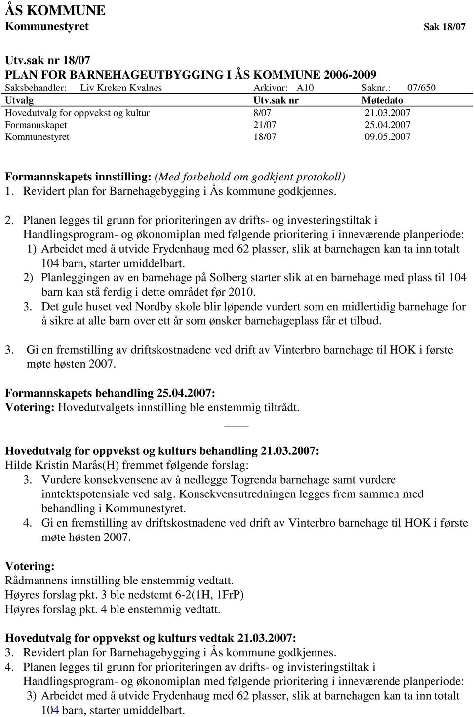 Revidert plan for Barnehagebygging i Ås kommune godkjennes. 2.