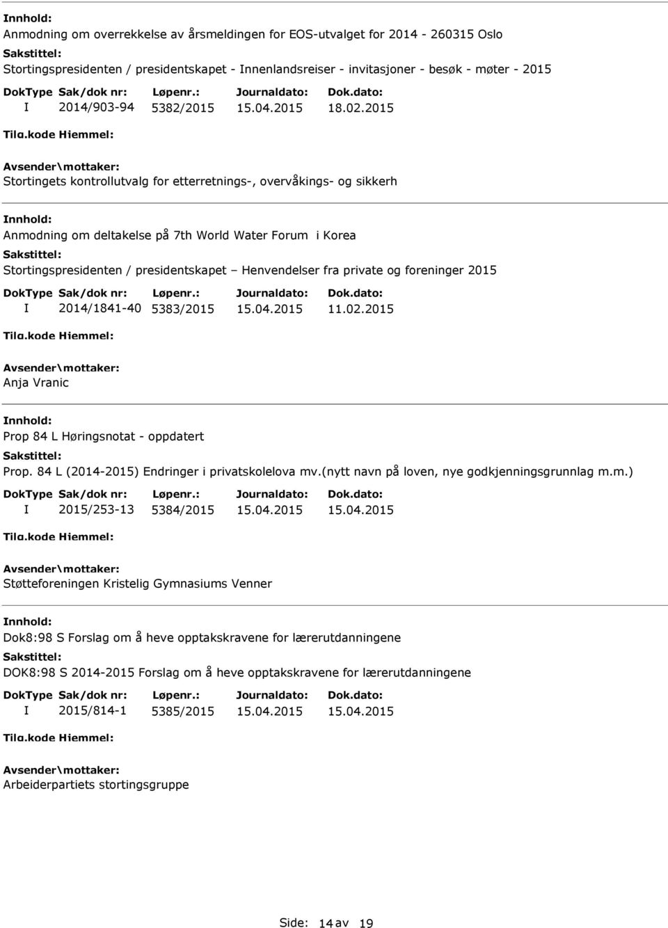 og foreninger 2015 2014/1841-40 5383/2015 11.02.2015 Anja Vranic Prop 84 L Høringsnotat - oppdatert Prop. 84 L (2014-2015) Endringer i privatskolelova mv.