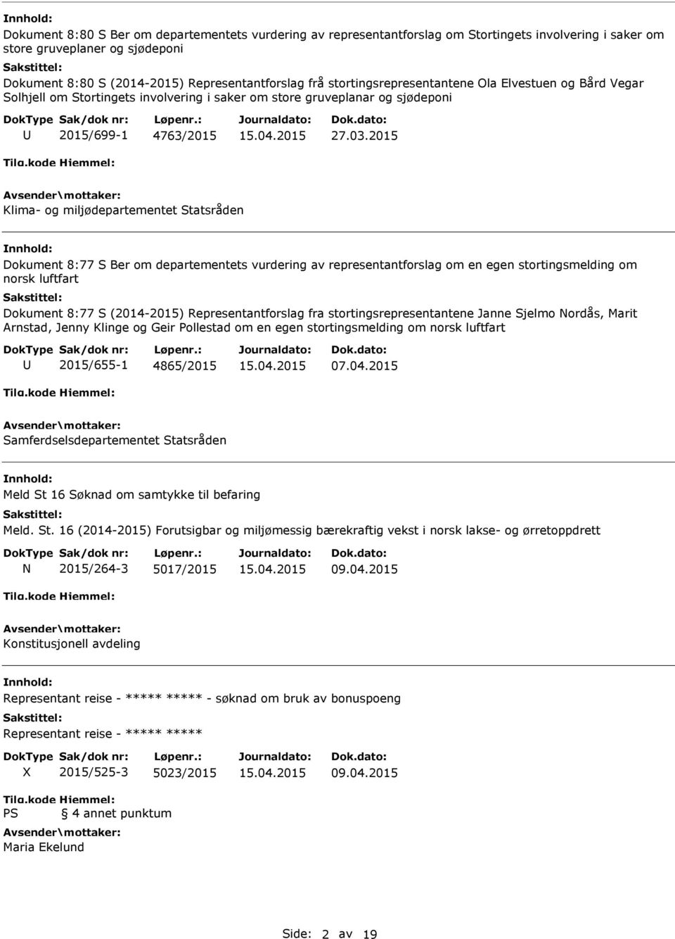 2015 Klima- og miljødepartementet Statsråden Dokument 8:77 S Ber om departementets vurdering av representantforslag om en egen stortingsmelding om norsk luftfart Dokument 8:77 S (2014-2015)