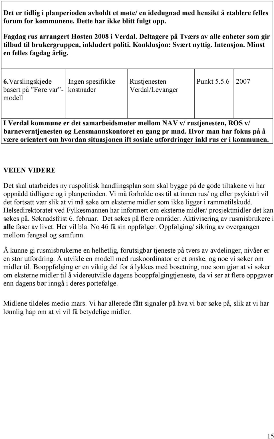 Varslingskjede basert på Føre var - modell Ingen spesifikke kostnader Rustjenesten Verdal/Levanger Punkt 5.