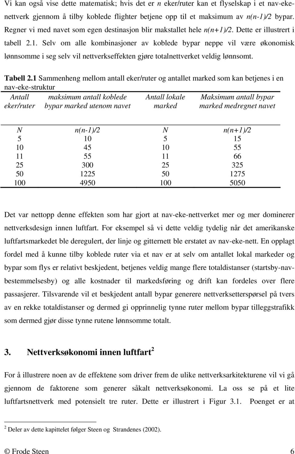 /2. Dette er illustrert i tabell 2.1. Selv om alle kombinasjoner av koblede bypar neppe vil være økonomisk lønnsomme i seg selv vil nettverkseffekten gjøre totalnettverket veldig lønnsomt. Tabell 2.