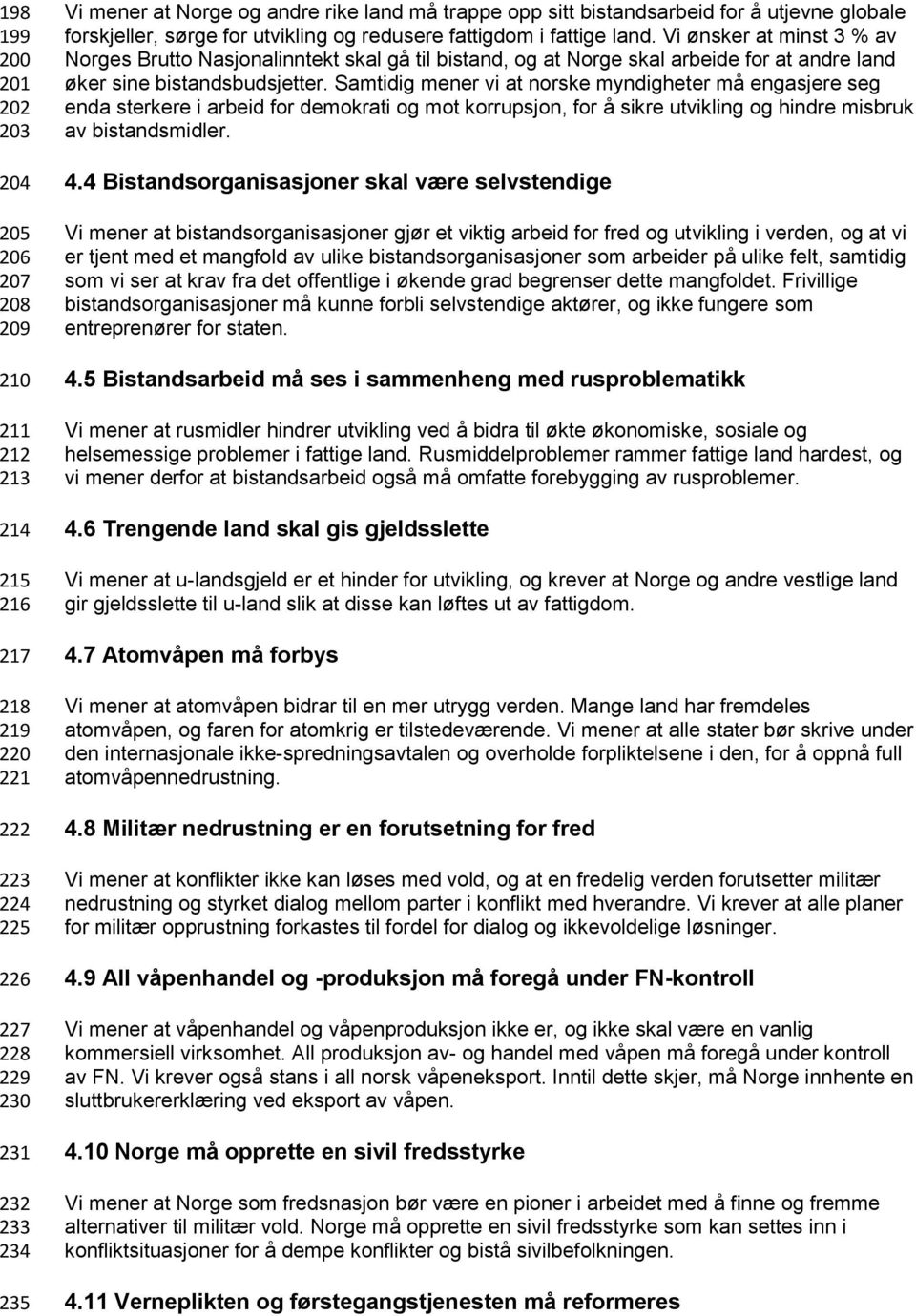 Vi ønsker at minst 3 % av Norges Brutto Nasjonalinntekt skal gå til bistand, og at Norge skal arbeide for at andre land øker sine bistandsbudsjetter.