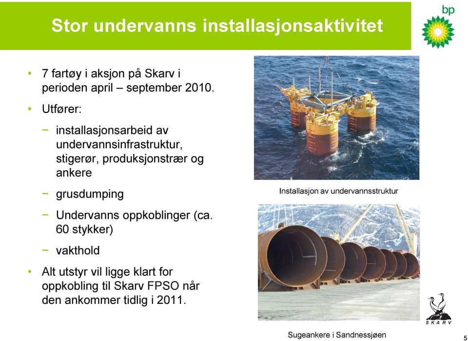 grusdumping Installasjon av undervannsstruktur Undervanns oppkoblinger (ca.