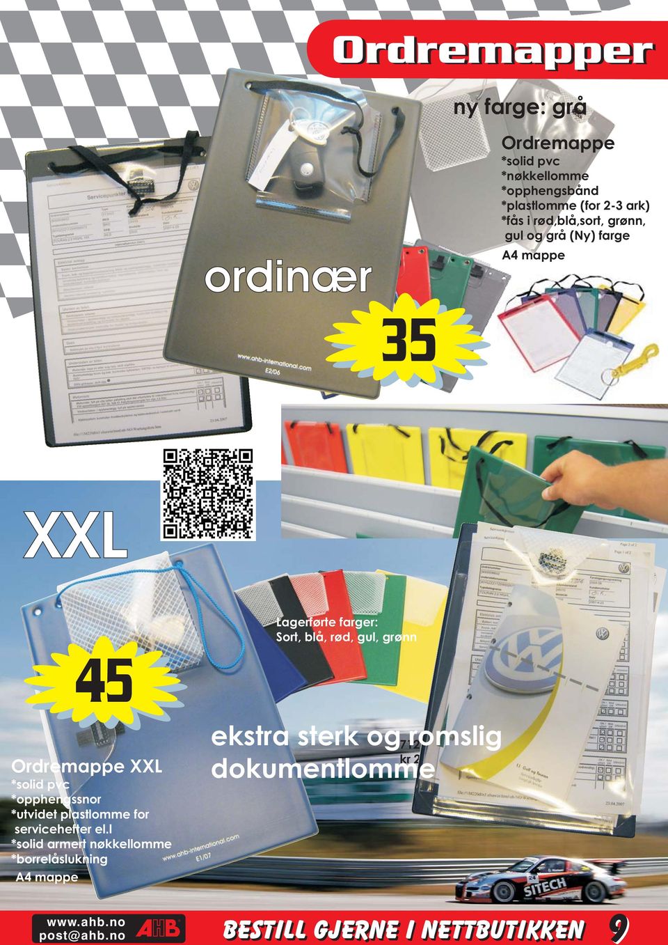 45 Ordremappe XXL *solid pvc *opphengssnor *utvidet plastlomme for servicehefter el.