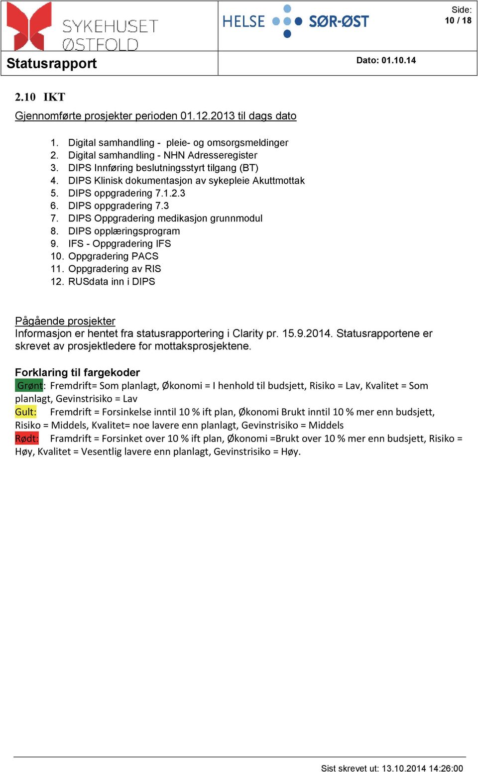 DIPS opplæringsprogram 9. IFS - Oppgradering IFS 10. Oppgradering PACS 11. Oppgradering av RIS 12. RUSdata inn i DIPS Pågående prosjekter Informasjon er hentet fra statusrapportering i Clarity pr. 15.