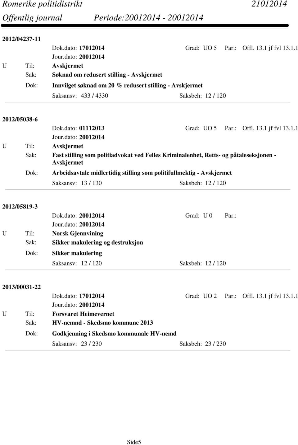 12013 Grad: UO 5 Par.: Offl. 13.1 jf fvl 13.1.1 Sak: Fast stilling som politiadvokat ved Felles Kriminalenhet, Retts- og påtaleseksjonen - Avskjermet Arbeidsavtale midlertidig stilling som